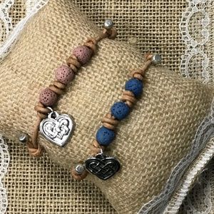 Leather and volcanic rocks bracelets set of 2